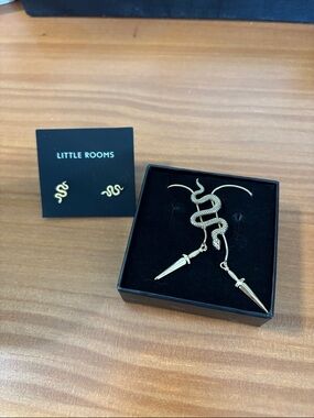 NWT little room gold snake earrings and snake and daggers bolo tie bundle